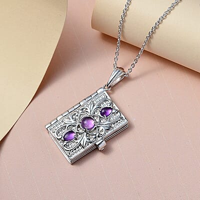 Premium African Amethyst 1.00 ctw Pendant Necklace in Rhodium Over Sterling Silver 18-20 inches