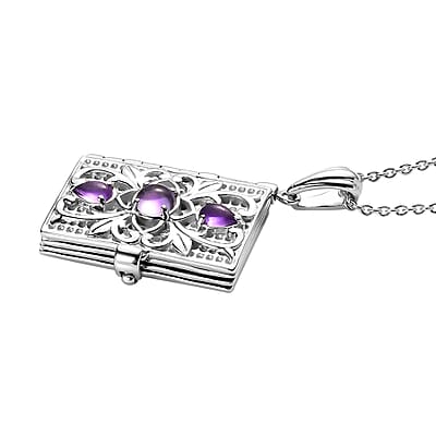 Premium African Amethyst 1.00 ctw Pendant Necklace in Rhodium Over Sterling Silver 18-20 inches