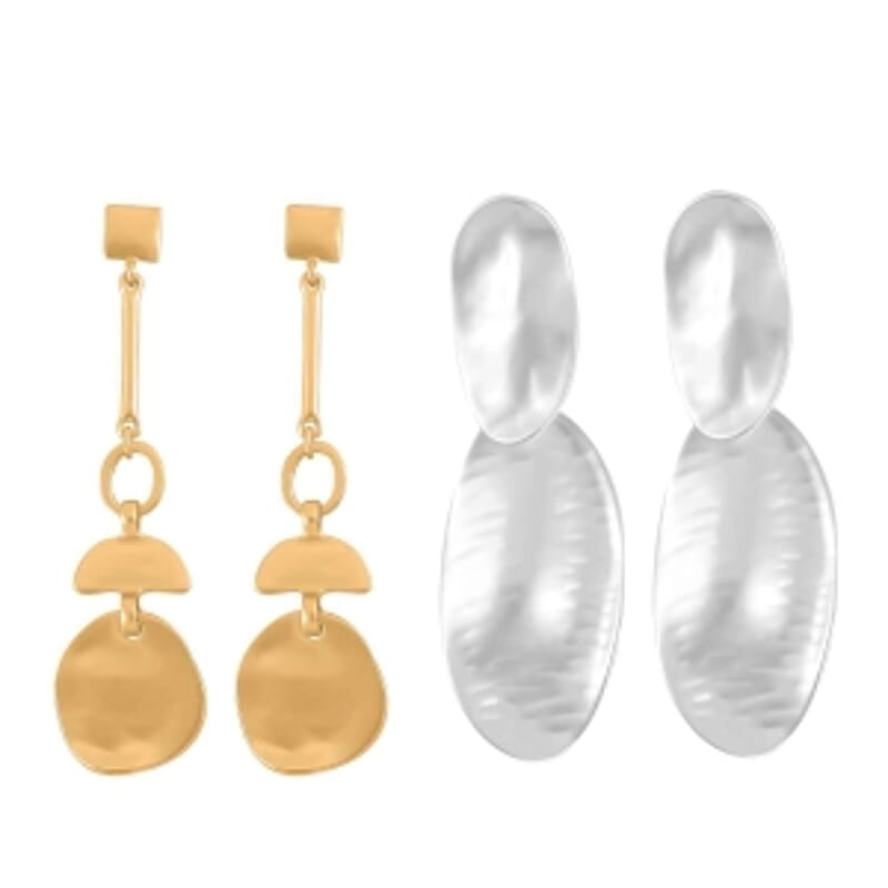 Set of 2 Geometrical Earrings in Silvertone and Goldtone
