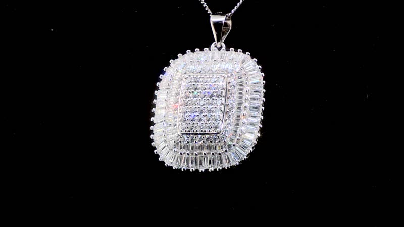 Lustro Stella Finest CZ Pendant Necklace 18 Inches in Rhodium Over Sterling Silver 4.80 ctw