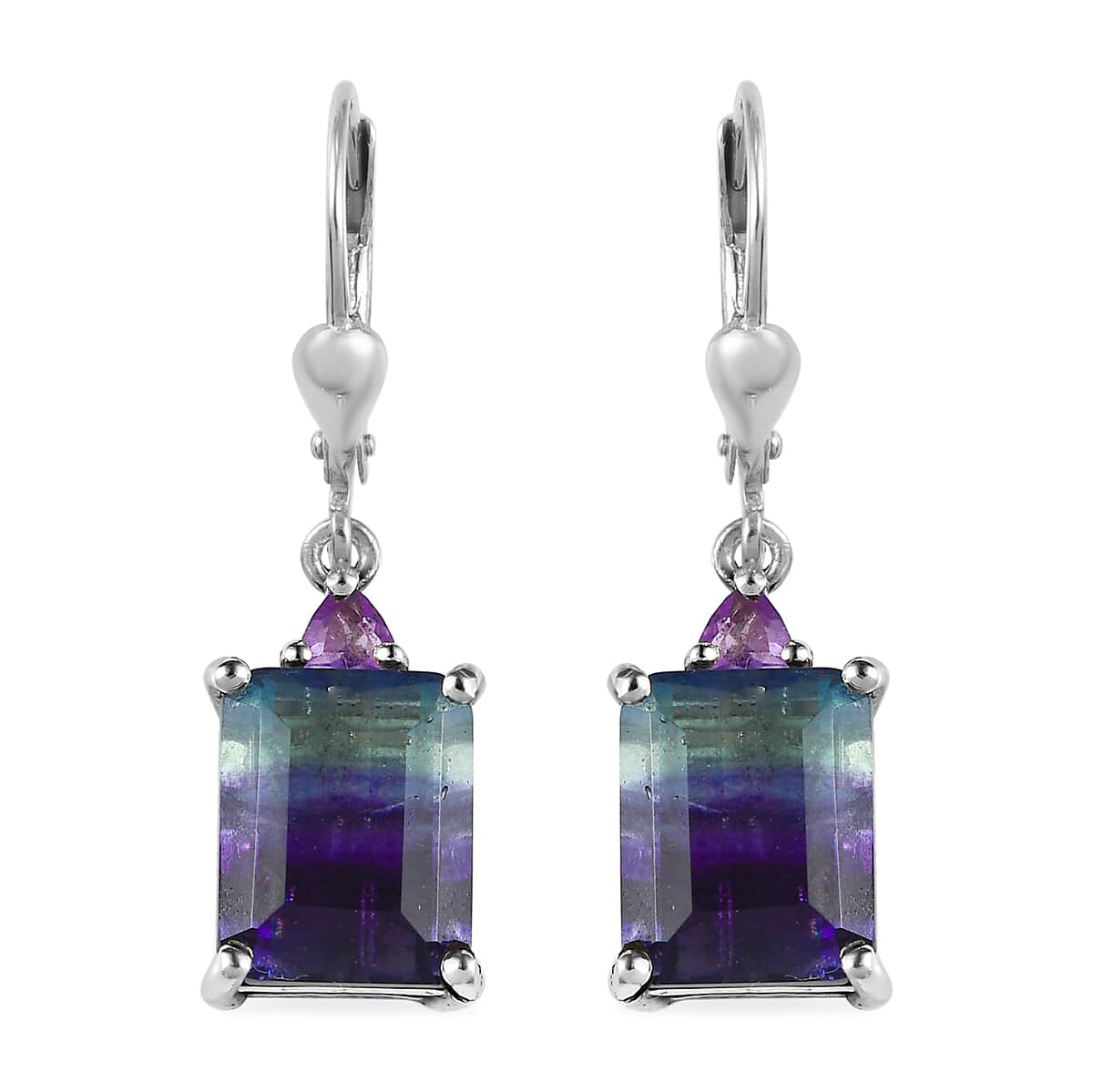 Bi Color Fluorite, Amethyst Earrings, Ring and Pendant Necklace 20 Inches in Platinum Over Sterling Silver 17.00 ctw (Del. in 7-10 Days) image number 7