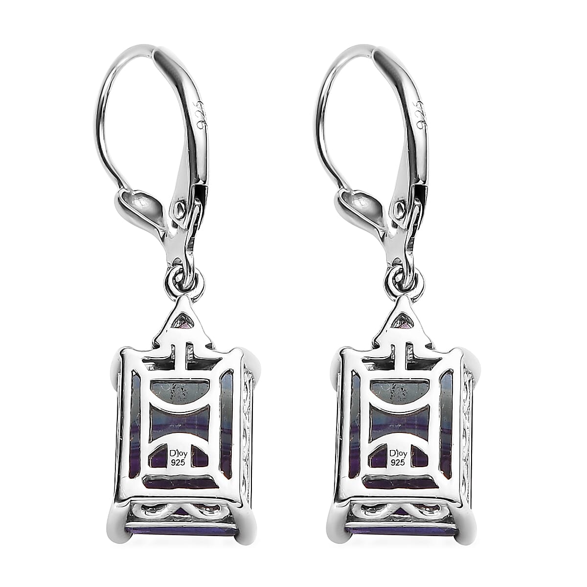 Bi Color Fluorite, Amethyst Earrings, Ring (Size 5.0) and Pendant Necklace 20 Inches in Platinum Over Sterling Silver 17.00 ctw