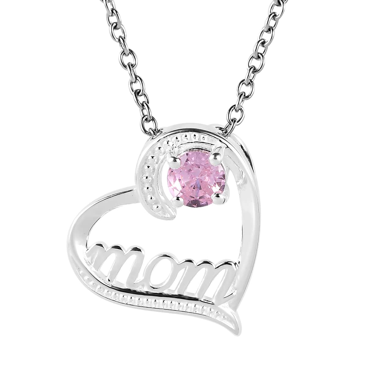 Simulated Pink Diamond Heart Pendant Necklace (20 Inches) in Sterling Silver and Stainless Steel 0.85 ctw image number 0
