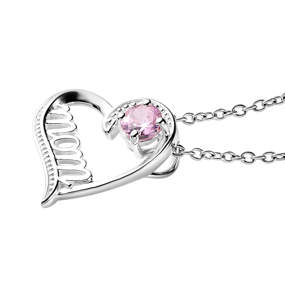 Simulated Pink Diamond Heart Pendant Necklace (20 Inches) in Sterling Silver and Stainless Steel 0.85 ctw image number 3