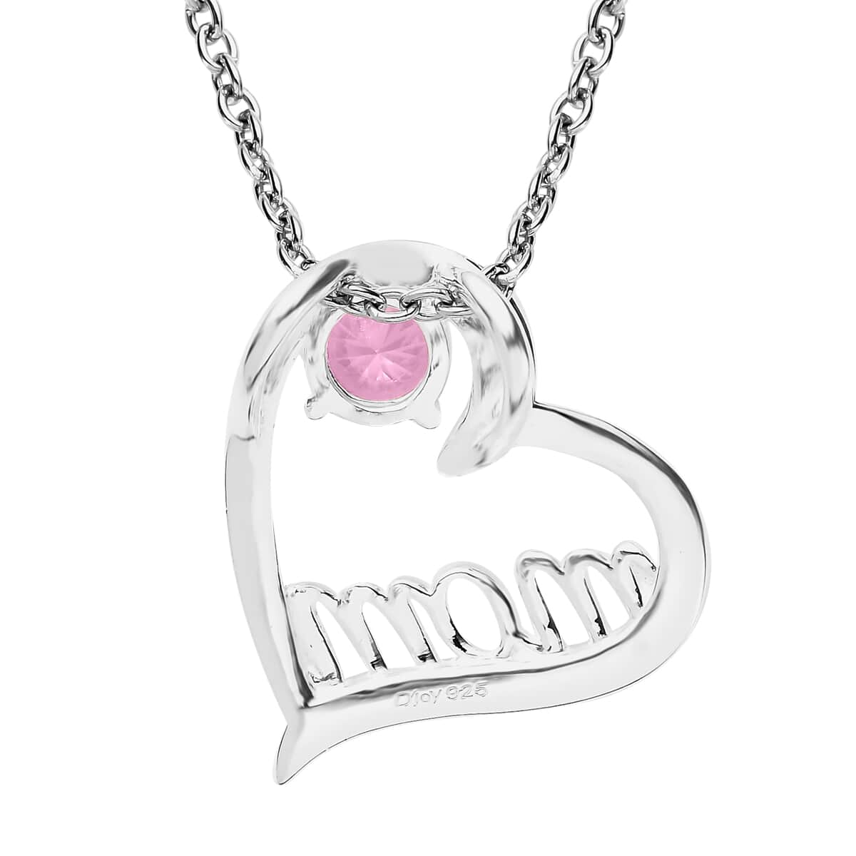 Simulated Pink Diamond Heart Pendant Necklace (20 Inches) in Sterling Silver and Stainless Steel 0.85 ctw image number 4