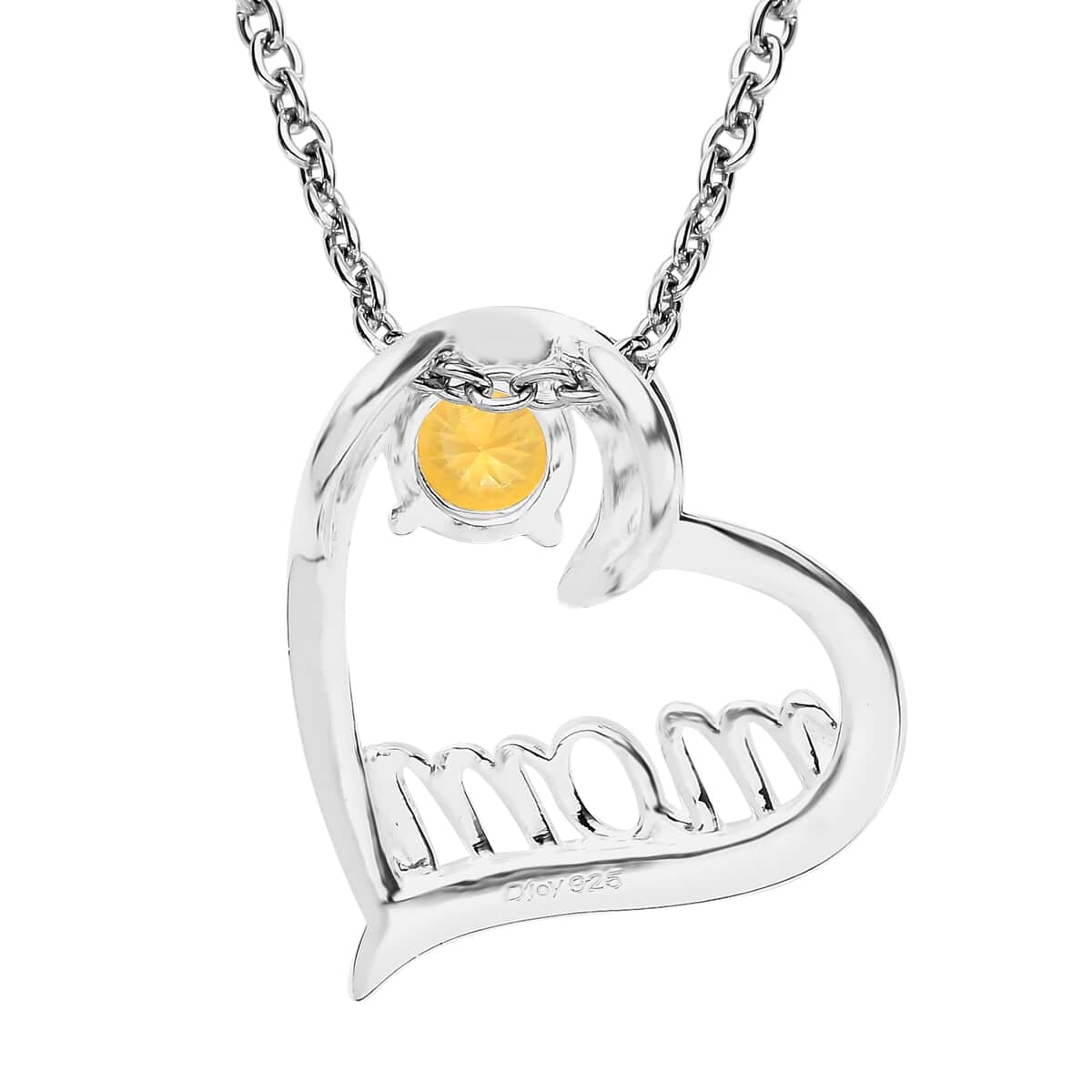 Simulated Yellow Diamond Mom Heart Pendant in Sterling Silver with Stainless Steel Necklace 20 Inches 0.75 ctw image number 4