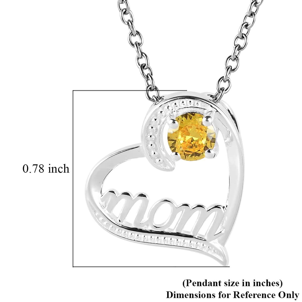 Simulated Yellow Diamond Mom Heart Pendant in Sterling Silver with Stainless Steel Necklace 20 Inches 0.75 ctw image number 6