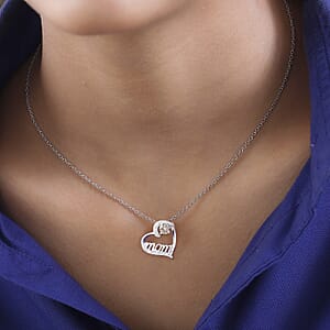 Simulated Champagne Diamond Mom Heart Pendant in Sterling Silver with Stainless Steel Necklace 20 Inches 0.80 ctw