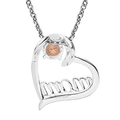 Simulated Champagne Diamond Mom Heart Pendant in Sterling Silver with Stainless Steel Necklace 20 Inches 0.80 ctw