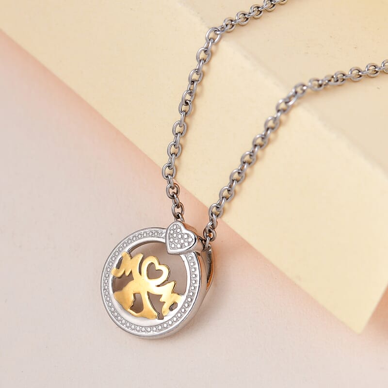 14K YG Over and Sterling Silver MOM Pendant with Stainless Steel Necklace 20 Inches