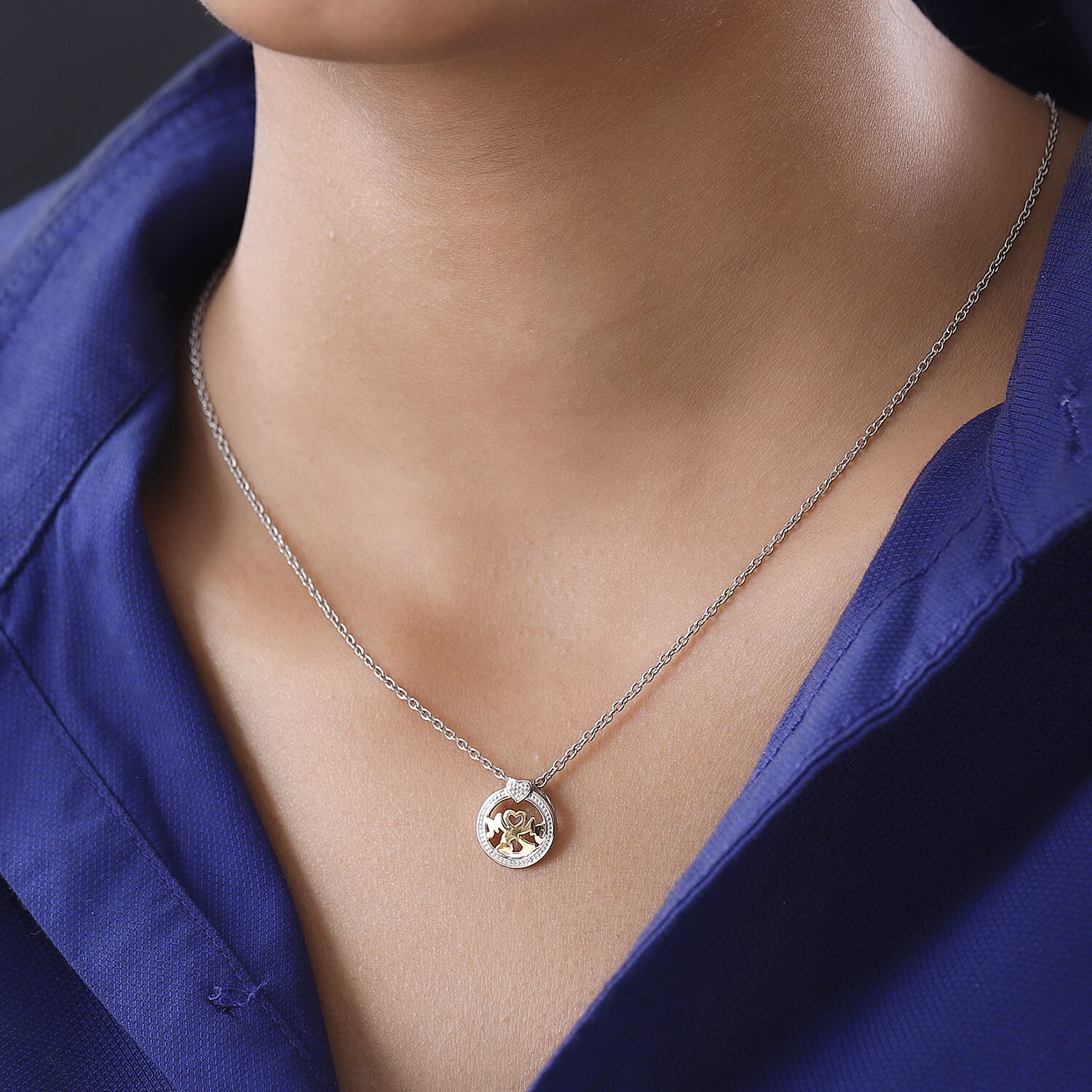 14K YG Over and Sterling Silver MOM Pendant with Stainless Steel Necklace 20 Inches