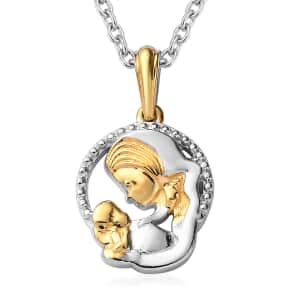 14K Yellow Gold Over and Sterling Silver Mom and Baby Pendant with Stainless Steel Necklace 20 Inches