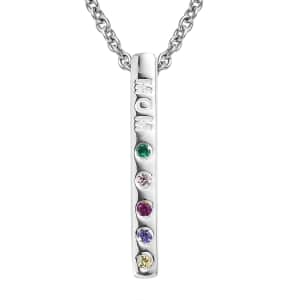 Simulated Multi Color Diamond Pendant in Sterling Silver with Stainless Steel Necklace 20 Inches 0.10 ctw