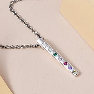 Simulated Multi Color Diamond Pendant in Sterling Silver with Stainless Steel Necklace 20 Inches 0.10 ctw
