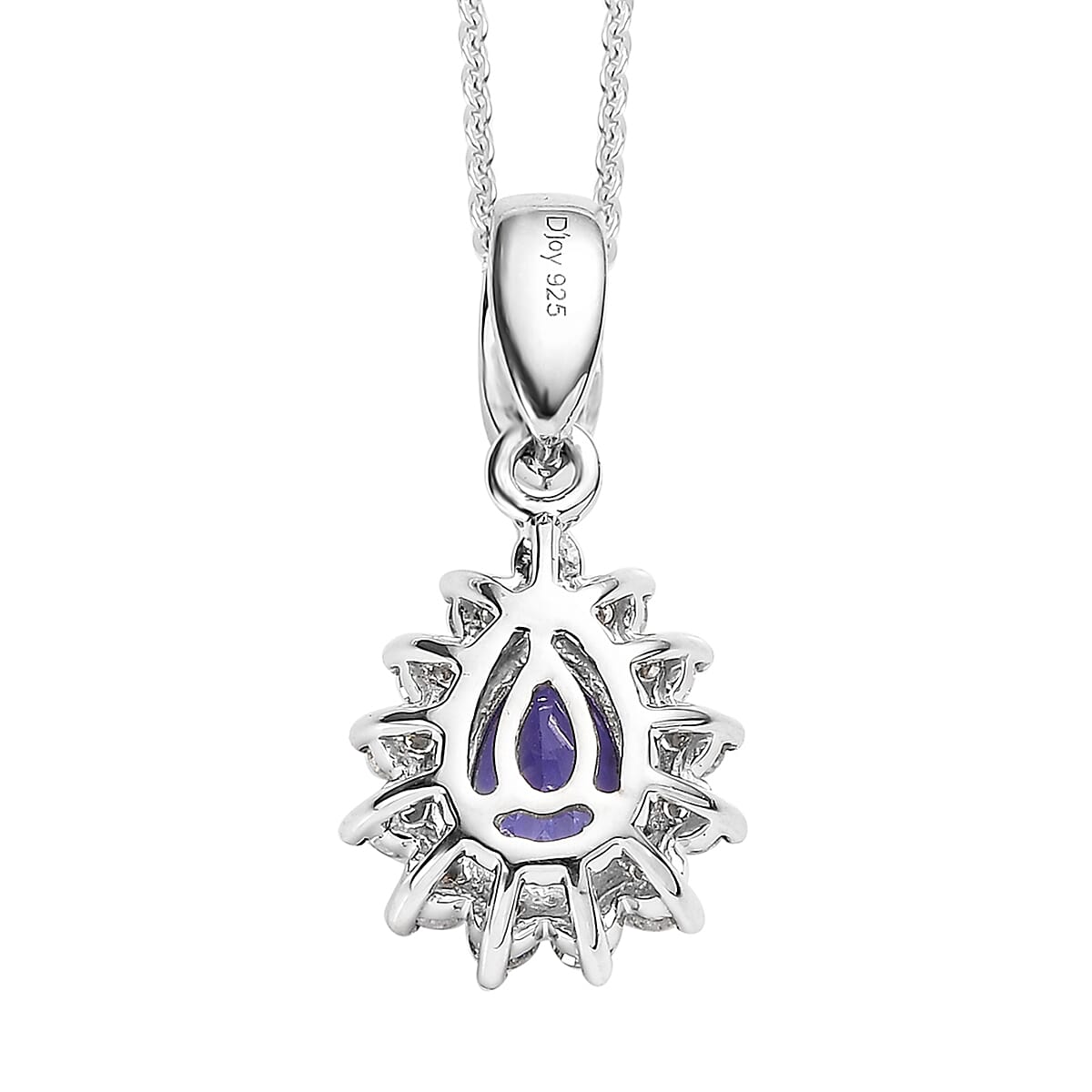 Tanzanite and Moissanite Sunburst Pendant Necklace 20 Inches in Platinum Over Sterling Silver 1.00 ctw