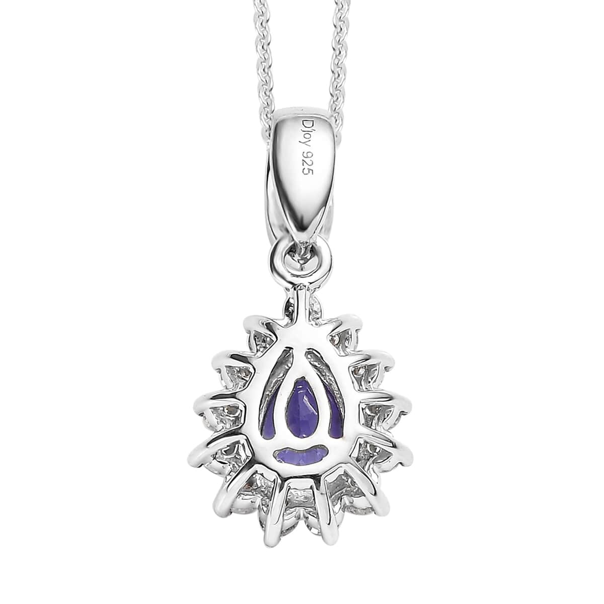 Tanzanite and Moissanite Sunburst Pendant Necklace 20 Inches in Platinum Over Sterling Silver 1.00 ctw image number 4
