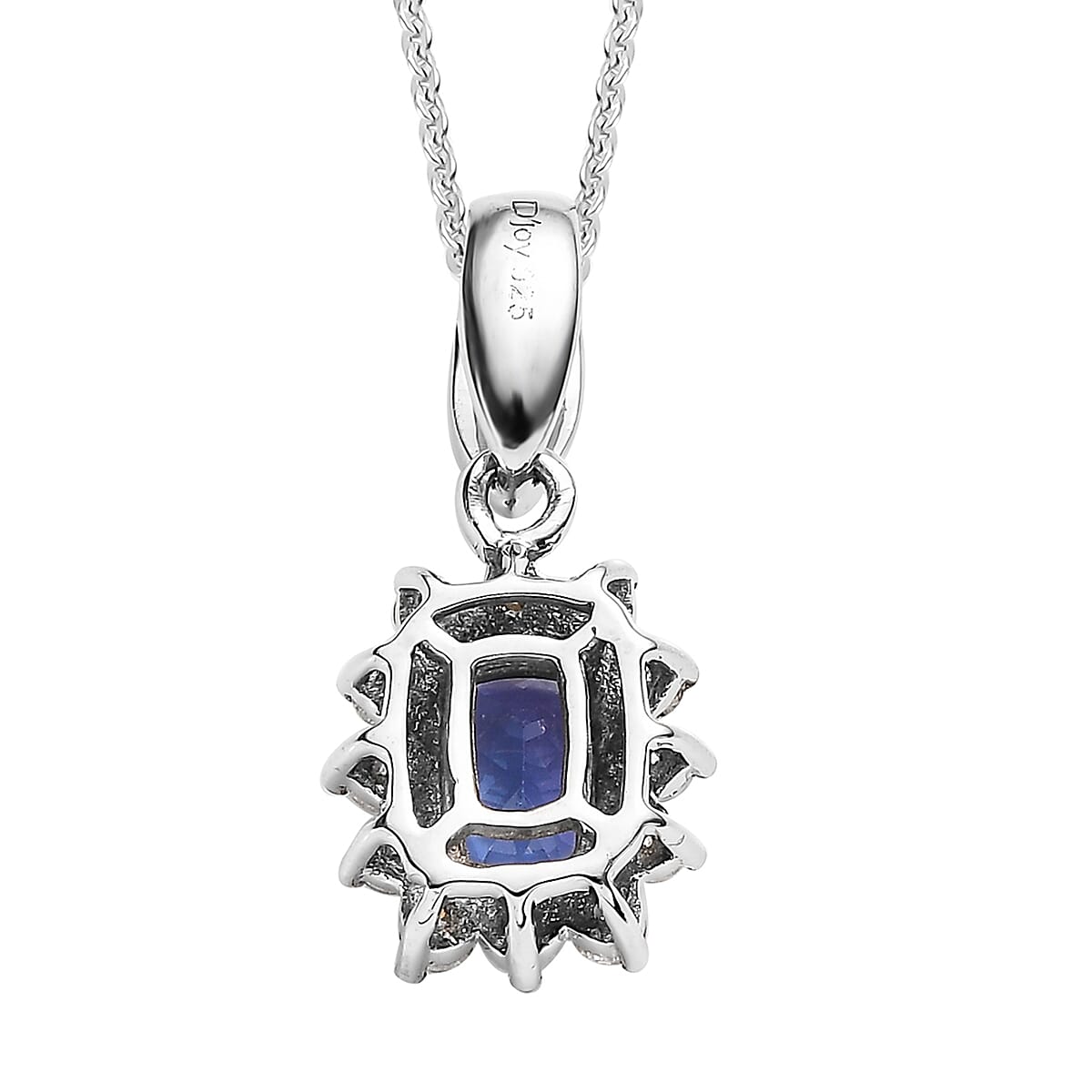 Tanzanite and Moissanite Sunburst Pendant Necklace 20 Inches in Platinum Over Sterling Silver 0.90 ctw image number 4