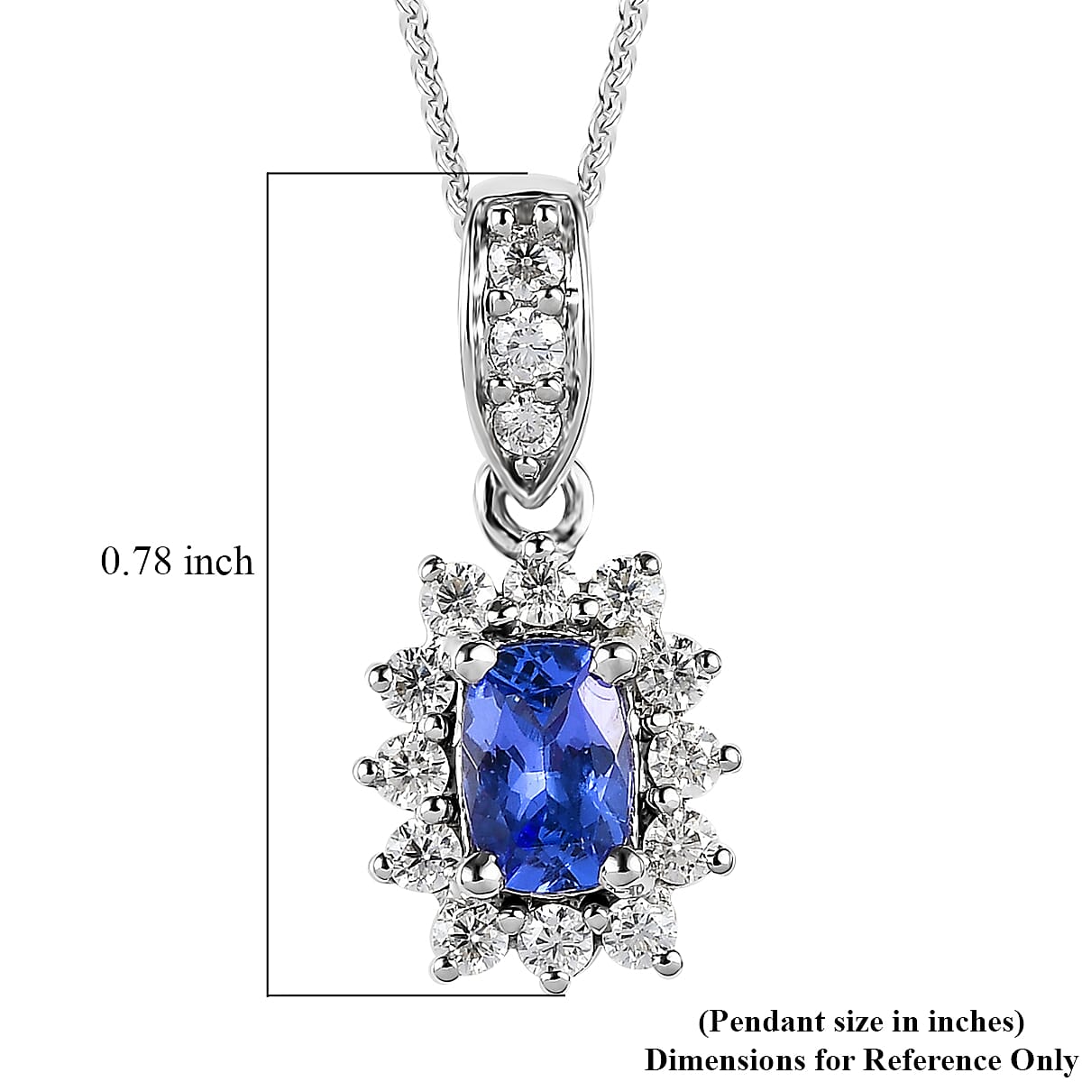 Tanzanite and Moissanite Sunburst Pendant Necklace 20 Inches in Platinum Over Sterling Silver 0.90 ctw image number 6