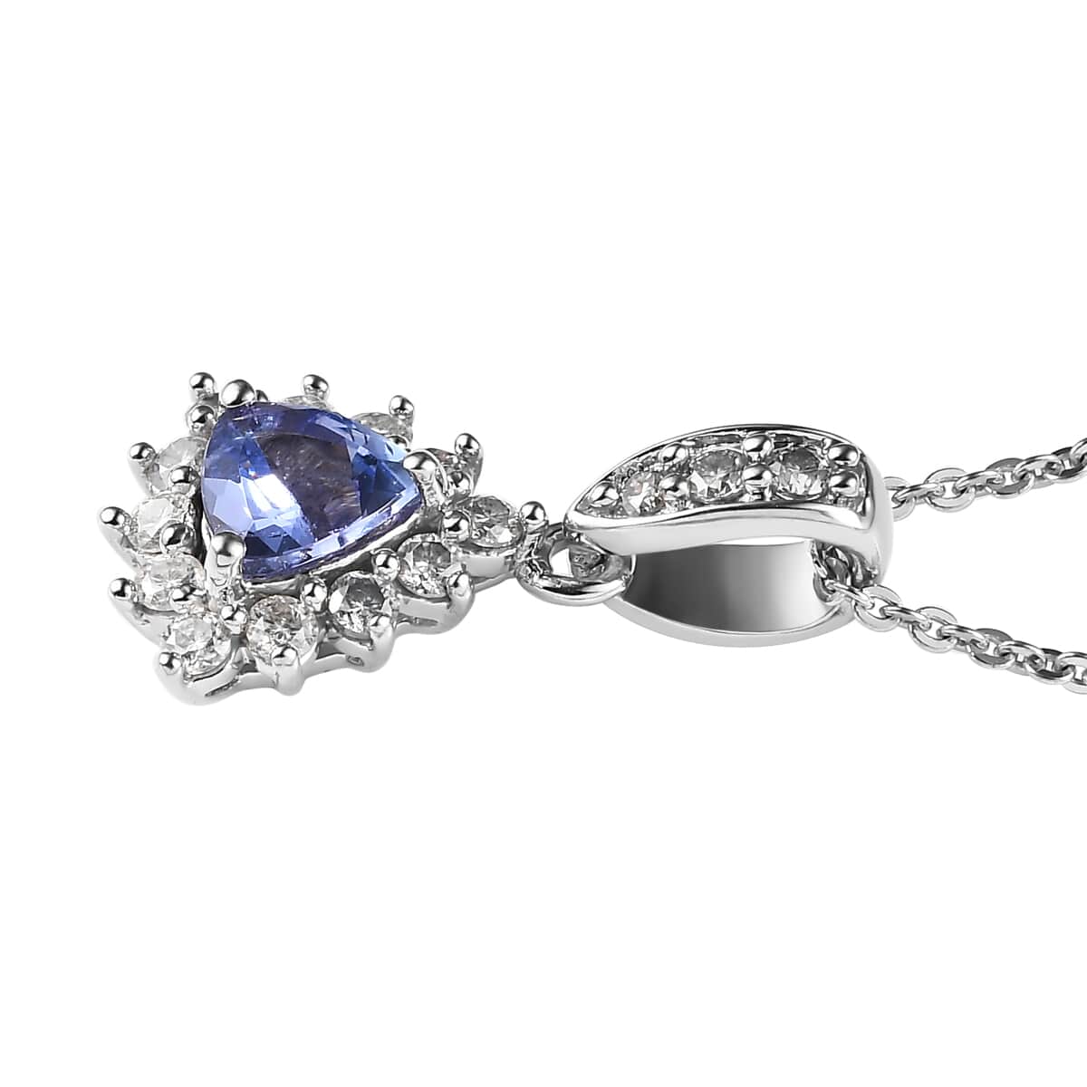 Tanzanite and Moissanite Sunburst Pendant Necklace 20 Inches in Platinum Over Sterling Silver 0.90 ctw image number 3