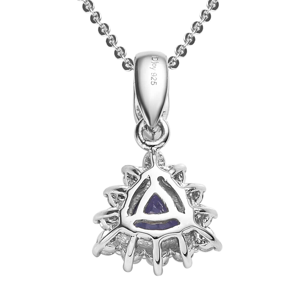 Tanzanite and Moissanite Sunburst Pendant Necklace 20 Inches in Platinum Over Sterling Silver 0.90 ctw image number 4