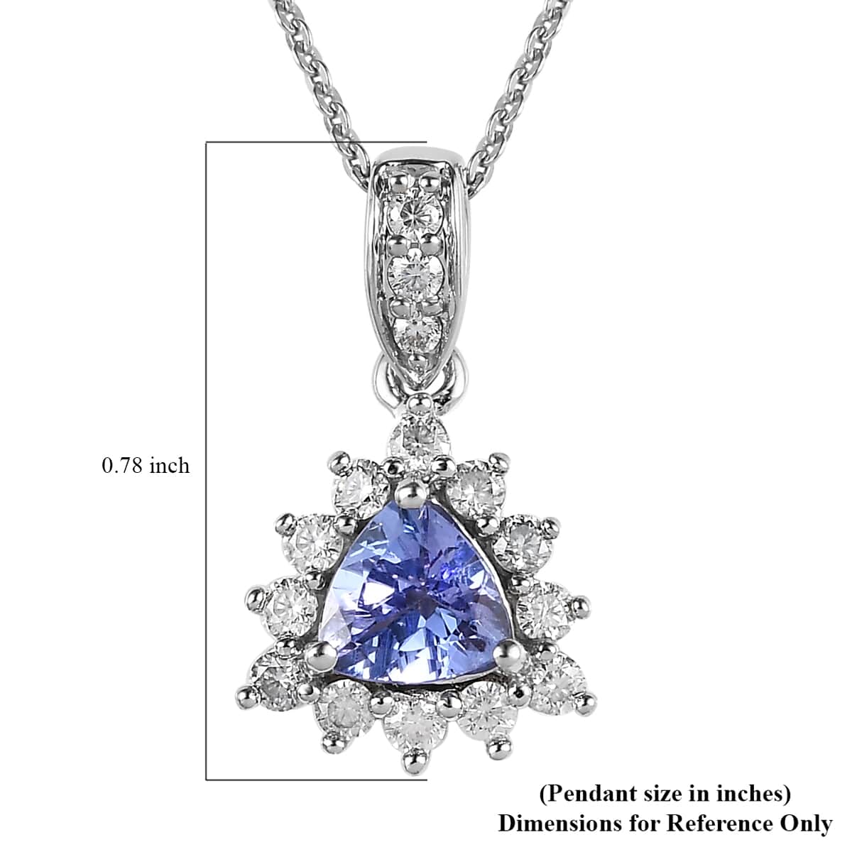 Tanzanite and Moissanite Sunburst Pendant Necklace 20 Inches in Platinum Over Sterling Silver 0.90 ctw image number 6