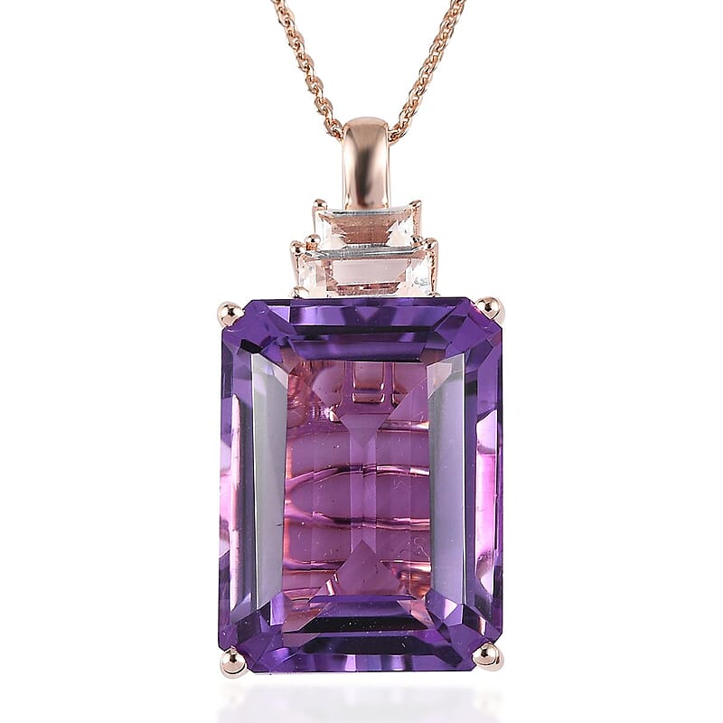 AAA Rose De France Amethyst and Multi Gemstone Pendant Necklace 20 Inches in Vermeil Rose Gold Over Sterling Silver 24.90 ctw