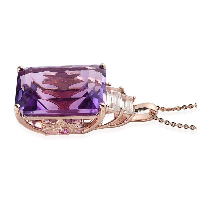 AAA Rose De France Amethyst and Multi Gemstone Pendant Necklace 20 Inches in Vermeil Rose Gold Over Sterling Silver 24.90 ctw