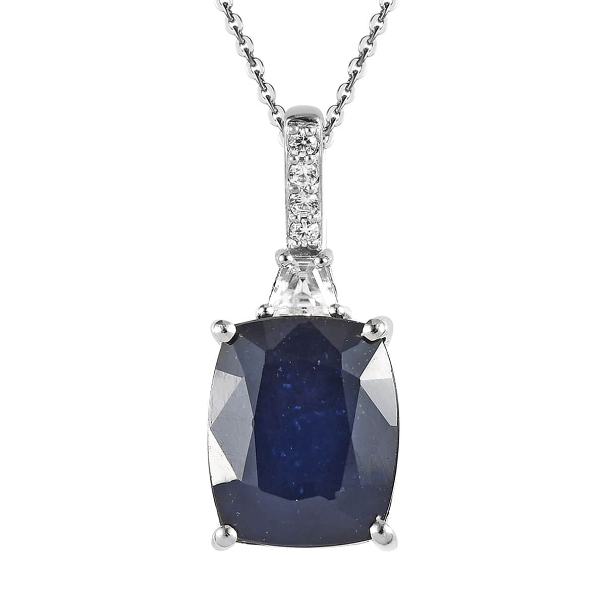 Masoala Sapphire (FF) and White Zircon Pendant Necklace 20 Inches in Platinum Over Sterling Silver 8.15 ctw image number 0