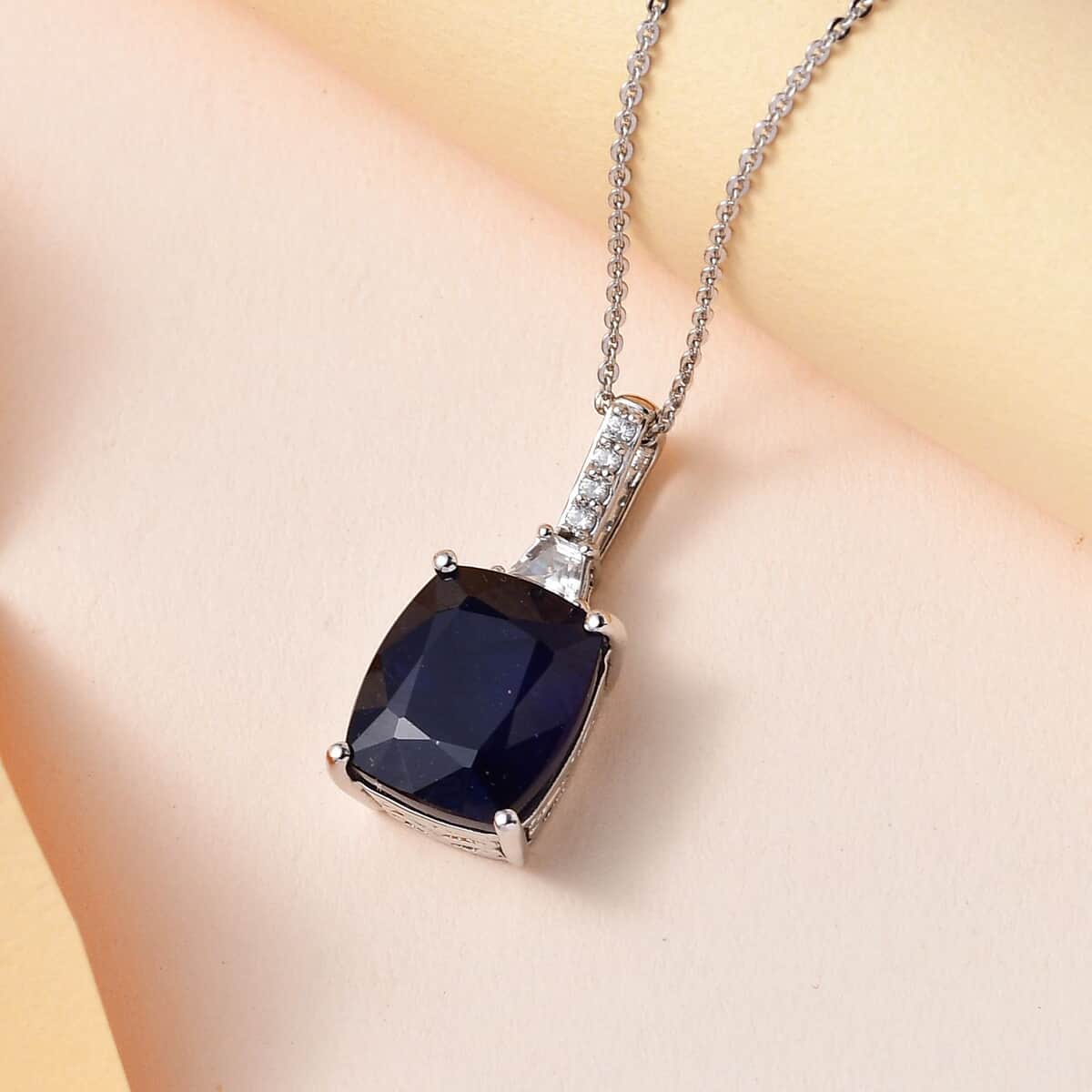 Masoala Sapphire (FF) and White Zircon Pendant Necklace 20 Inches in Platinum Over Sterling Silver 8.15 ctw image number 1