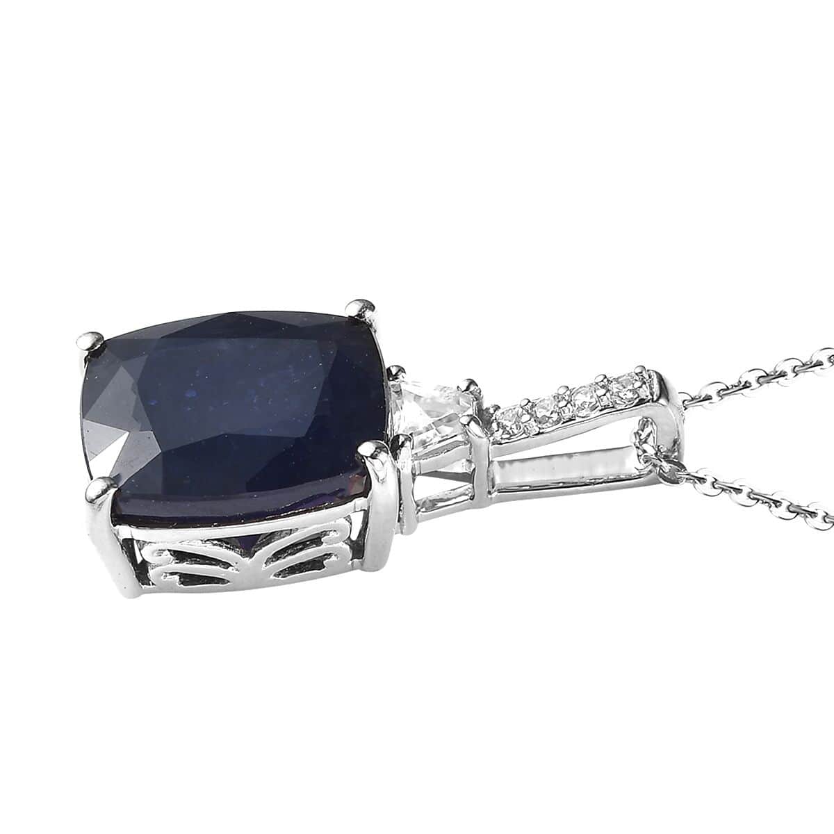 Masoala Sapphire (FF) and White Zircon Pendant Necklace 20 Inches in Platinum Over Sterling Silver 8.15 ctw image number 2