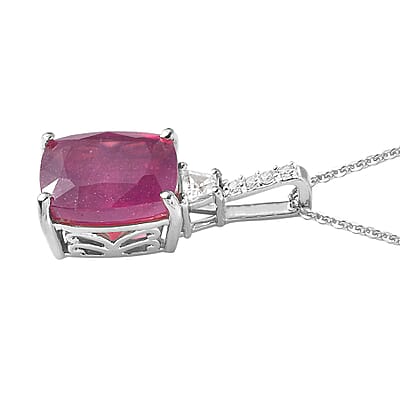 Niassa Ruby (FF) and White Zircon Pendant Necklace 20 Inches in Platinum Over Sterling Silver 8.65 ctw
