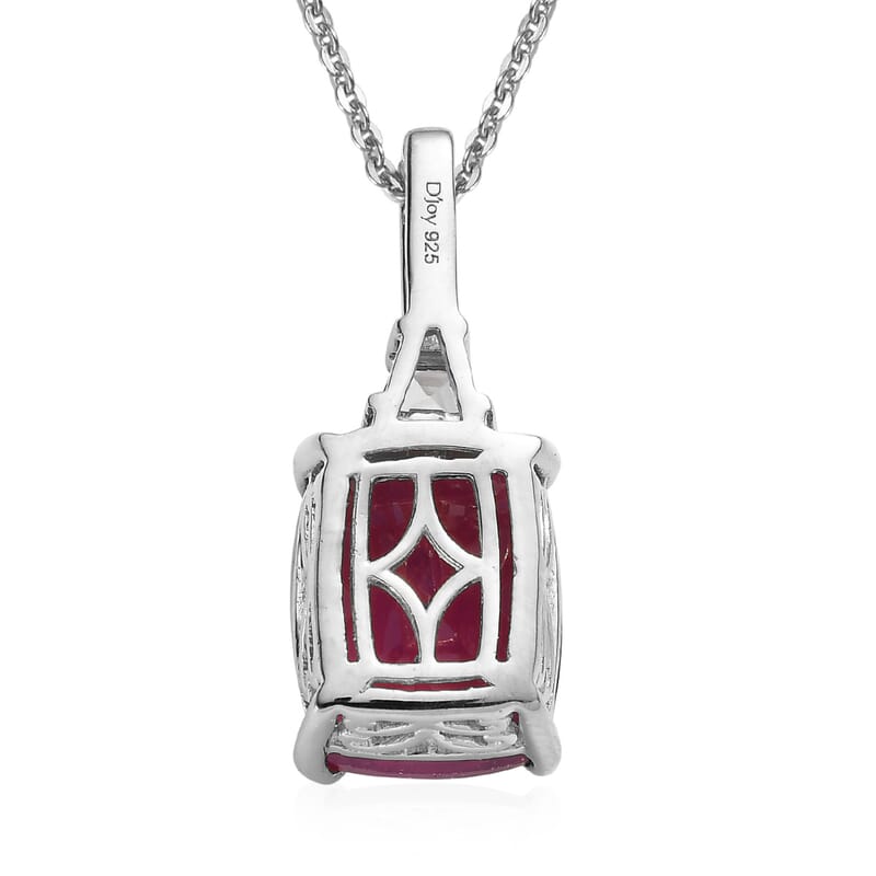 Niassa Ruby (FF) and White Zircon Pendant Necklace 20 Inches in Platinum Over Sterling Silver 8.65 ctw