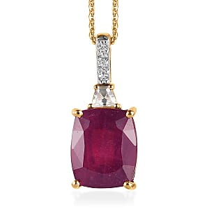 Niassa Ruby (FF) and White Zircon Pendant Necklace 20 Inches in Vermeil Yellow Gold Over Sterling Silver 8.65 ctw