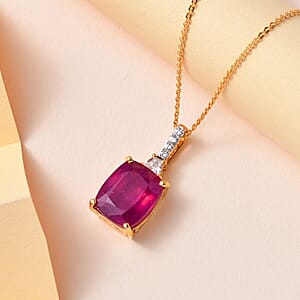 Niassa Ruby (FF) and White Zircon Pendant Necklace 20 Inches in Vermeil Yellow Gold Over Sterling Silver 8.65 ctw