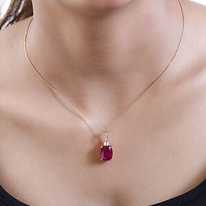 Niassa Ruby (FF) and White Zircon Pendant Necklace 20 Inches in Vermeil Yellow Gold Over Sterling Silver 8.65 ctw