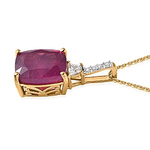 Niassa Ruby (FF) and White Zircon Pendant Necklace 20 Inches in Vermeil Yellow Gold Over Sterling Silver 8.65 ctw
