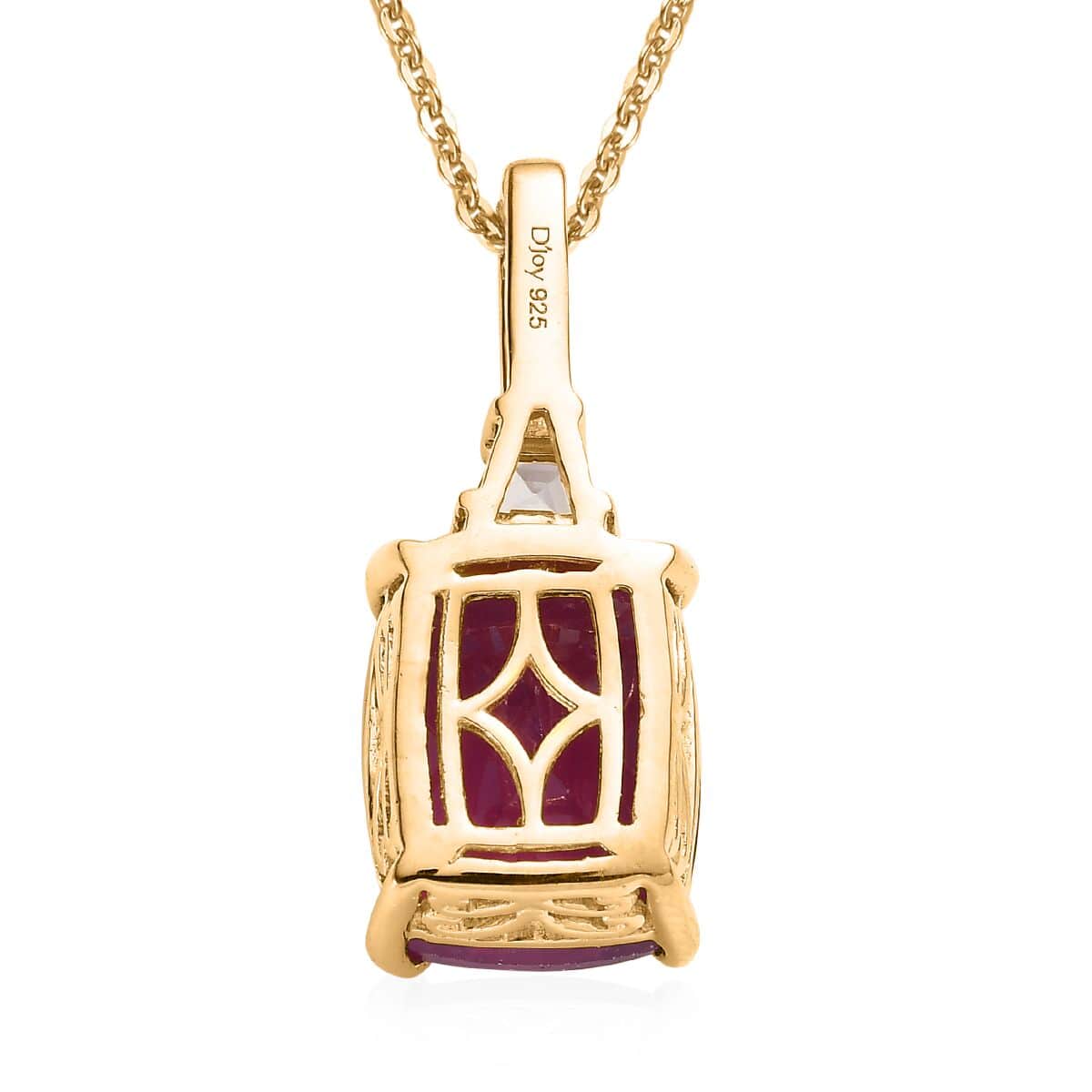 Niassa Ruby (FF) and White Zircon Pendant Necklace 20 Inches in Vermeil Yellow Gold Over Sterling Silver 8.65 ctw image number 4