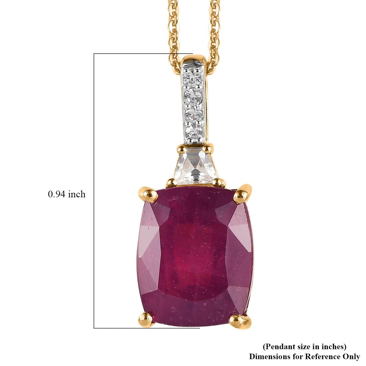 Niassa Ruby (FF) and White Zircon Pendant Necklace 20 Inches in Vermeil Yellow Gold Over Sterling Silver 8.65 ctw image number 6