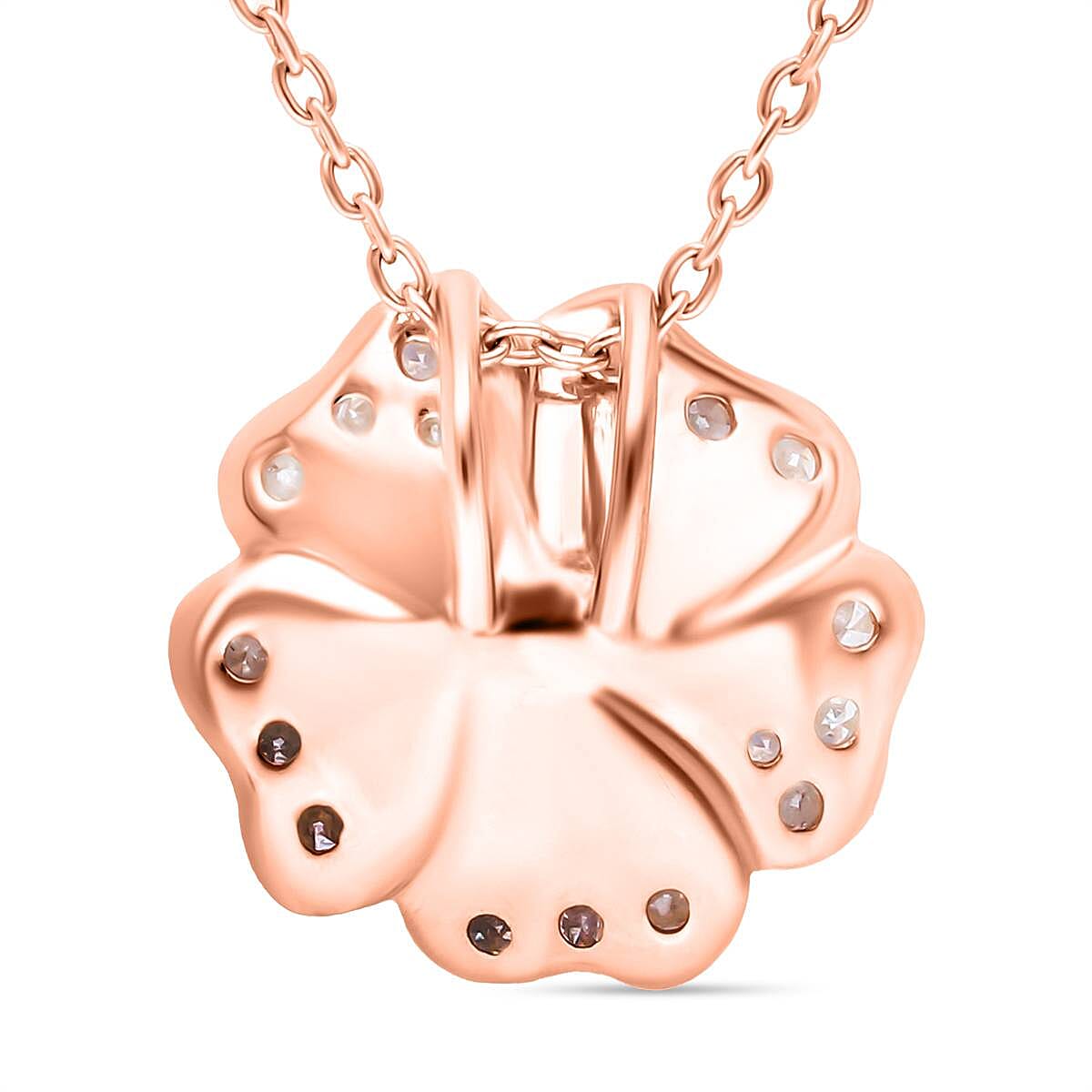 Natural Champagne and White Diamond Floral Pendant Necklace 18 Inches in Vermeil Rose Gold Over Sterling Silver 0.33 ctw