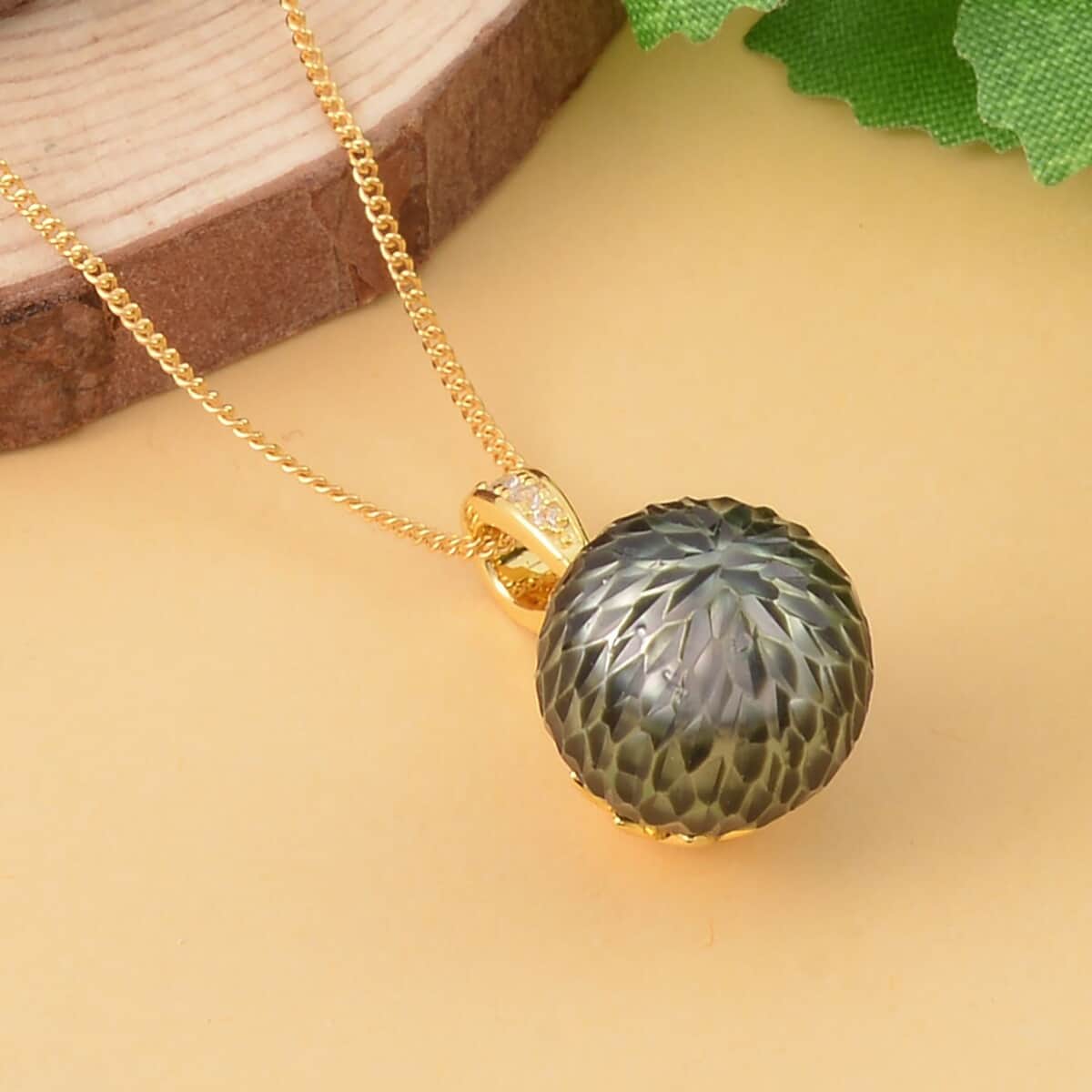 Tahitian Cultured Pearl and Diamond Pendant Necklace 18 Inches in Vermeil Yellow Gold Over Sterling Silver 0.05 ctw image number 1