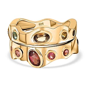 Multi-Tourmaline 0.95 ctw Set of 2 Ring in 14K YG Over Sterling Silver (Size 9)