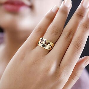 Multi-Tourmaline 0.95 ctw Set of 2 Ring in 14K YG Over Sterling Silver (Size 9)