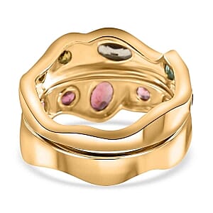 Multi-Tourmaline 0.95 ctw Set of 2 Ring in 14K YG Over Sterling Silver (Size 9)