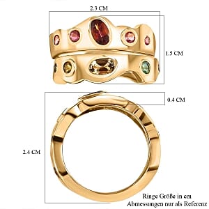 Multi-Tourmaline 0.95 ctw Set of 2 Ring in 14K YG Over Sterling Silver (Size 9)