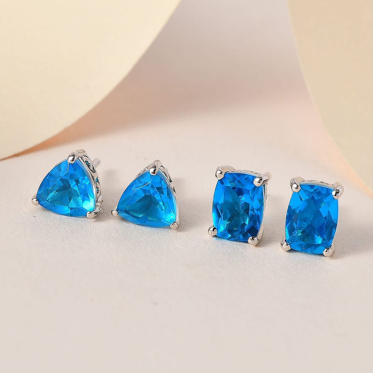 Karis Caribbean Quartz (Triplet) Set of 2 Solitaire Stud Earrings in Platinum Bond 6.25 ctw image number 1