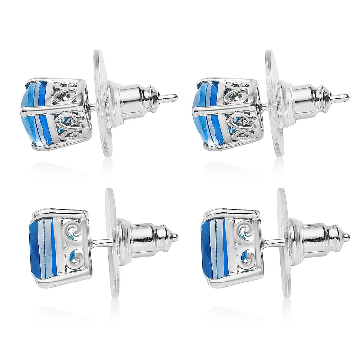 Karis Caribbean Quartz (Triplet) Set of 2 Solitaire Stud Earrings in Platinum Bond 6.25 ctw image number 3