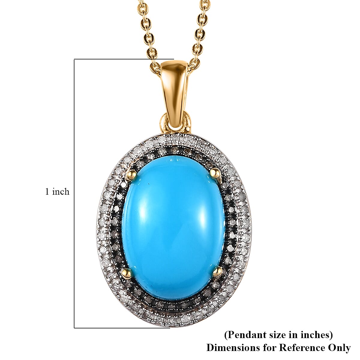 Sleeping Beauty Turquoise, Natural Champagne and White Diamond Halo Pendant Necklace 20 Inches in Vermeil Yellow Gold Over Sterling Silver 5.50 ctw