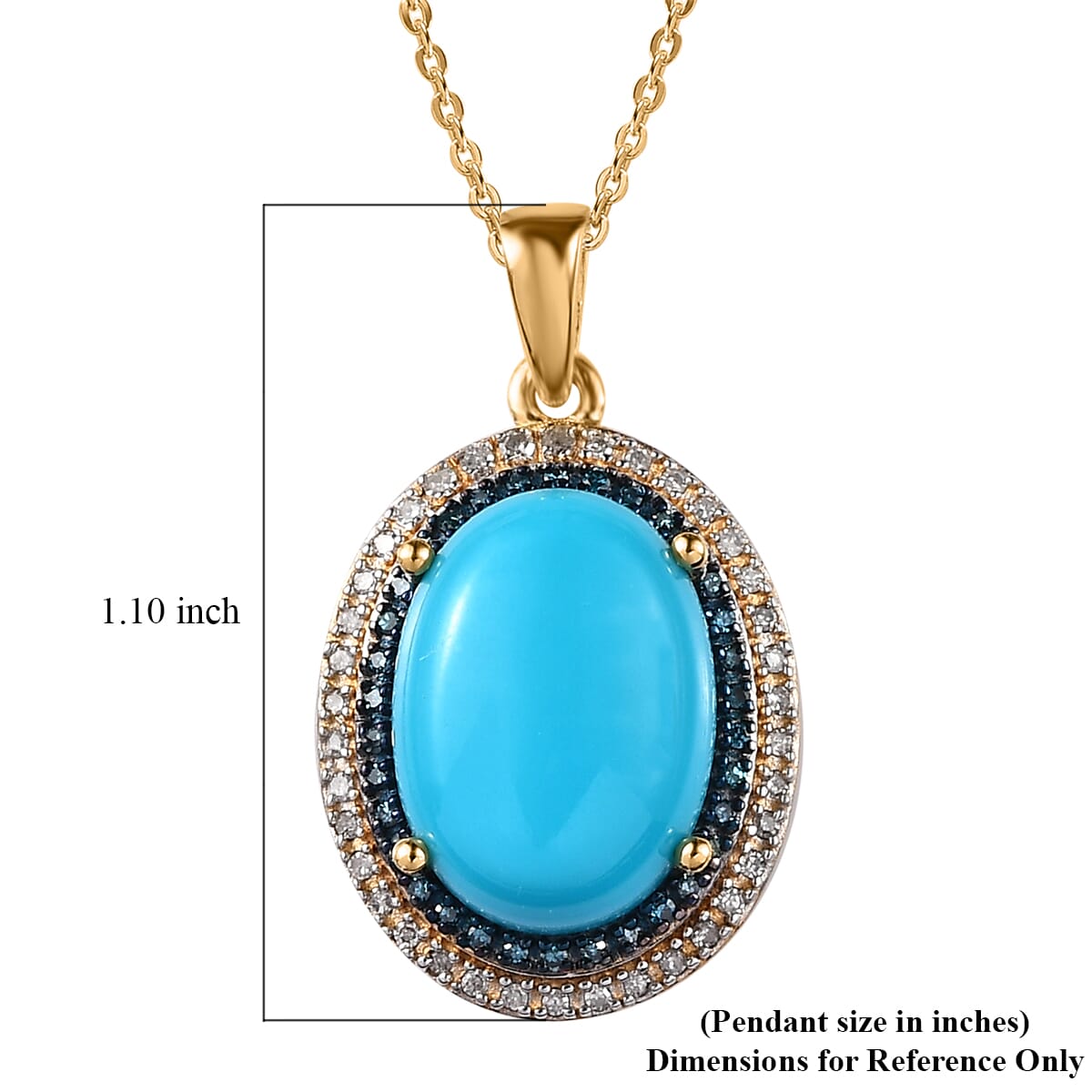 Sleeping Beauty Turquoise, White and Blue Diamond Halo Pendant Necklace 20 Inches in Vermeil Yellow Gold Over Sterling Silver 5.50 ctw image number 6