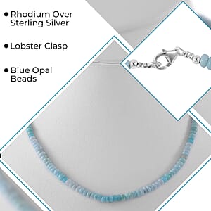 Enhanced Blue Opal Beaded Necklace And Bracelet Set, Blue Opal Jewelry Set, 18 Inch Bead Necklace, 7.25 Inch Bead Bracelet, Rhodium Over Sterling Silver Jewelry Set 100.00 ctw