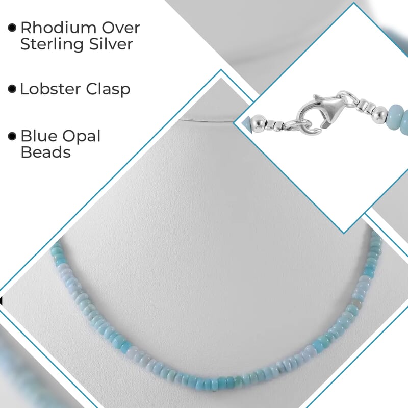 Enhanced Blue Opal Beaded Necklace And Bracelet Set, Blue Opal Jewelry Set, 18 Inch Bead Necklace, 7.25 Inch Bead Bracelet, Rhodium Over Sterling Silver Jewelry Set 100.00 ctw
